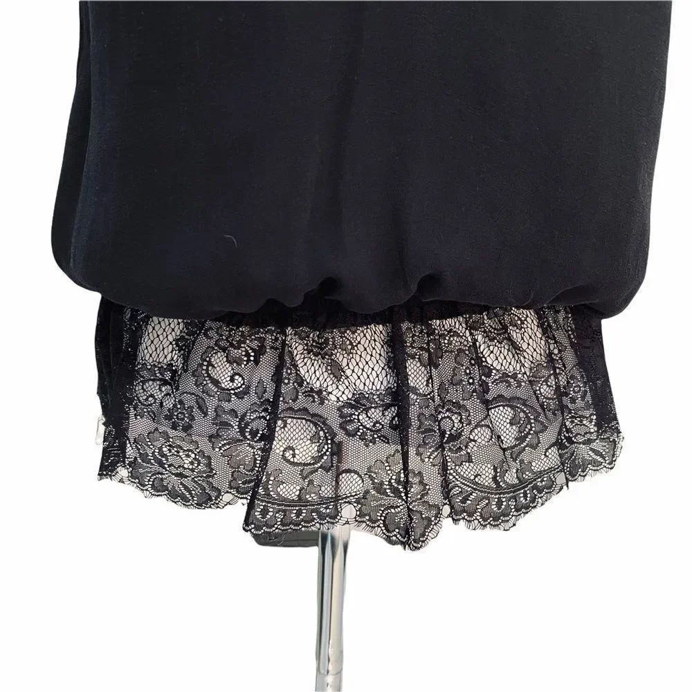 Express Black Lace Peplum Silk Blouse Sequins M - Picture 8 of 15